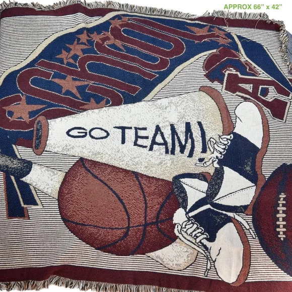 Vintage Blanket | Sports Memorabilia Cheer Football Basketball Varsity Quilt - Picture 1 of 5